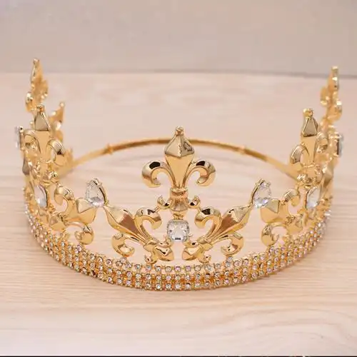 成年男子国王王冠生日王冠大尺寸水钻王子金王冠