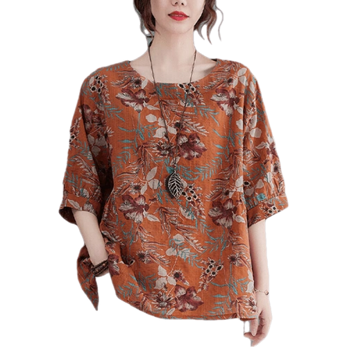 悦澈中老年人女士宽松版短袖夏季薄款洋气棉麻上衣中年妈妈装气质中老