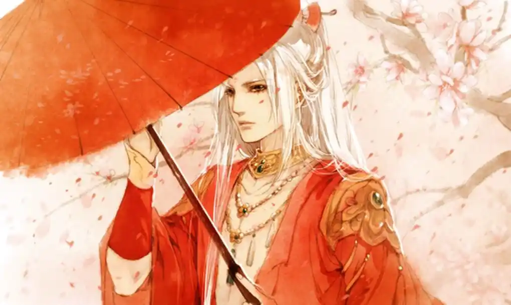 古风红衣妖孽美男图衣服半敞