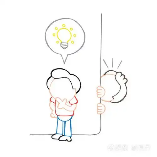 矢量手绘卡通插图男子间谍在男子与灯泡图标理念背后的墙