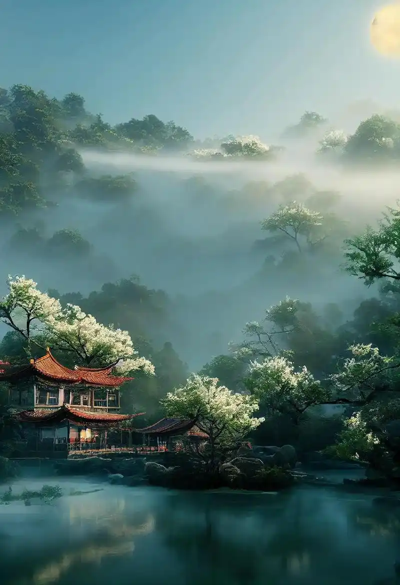用你现有文化描述此景. #ai绘画 #古风古韵 #人间仙境 #治愈