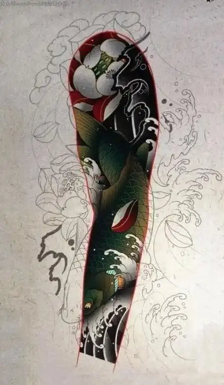 日式老传统 #花臂手稿#半臂纹身 #防水贴画  - 抖音