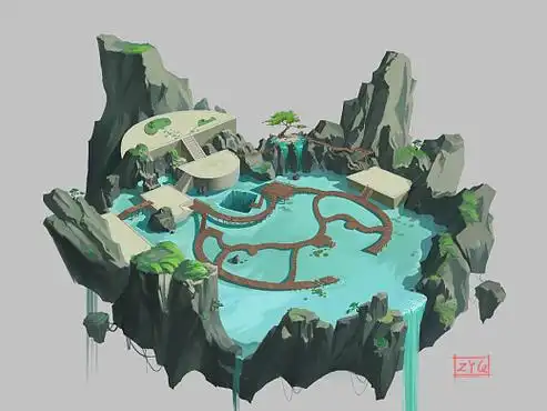空岛场景插画-游戏原画16805164天前还是那个正方体(二)插画-游戏原画