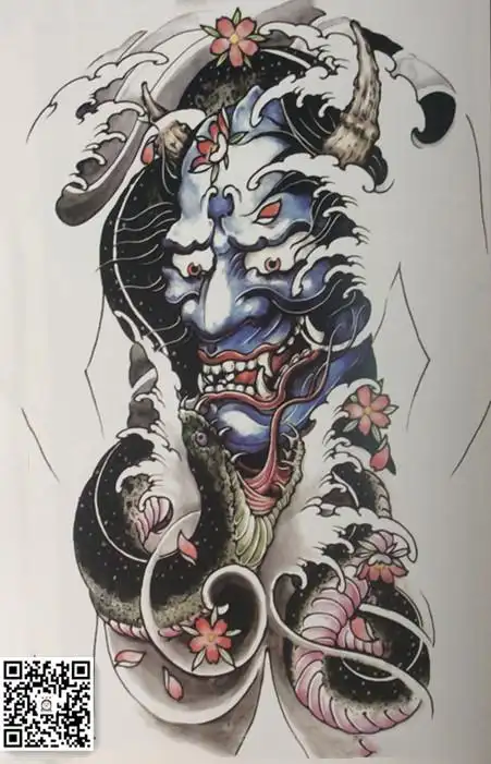 日式满背通体新老传统般若纹身手稿素材