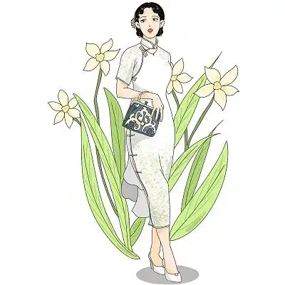 卡通气质旗袍中国风美丽女子女人插画素材