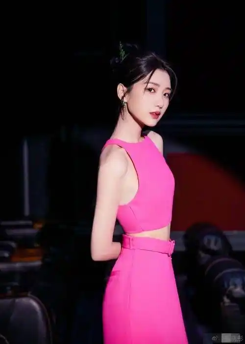 毛晓彤一身粉红色礼服简洁大气美照欣赏