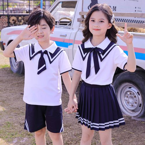 幼儿园园夏季短袖纯棉儿童校服运动套装蓝色小学生校服