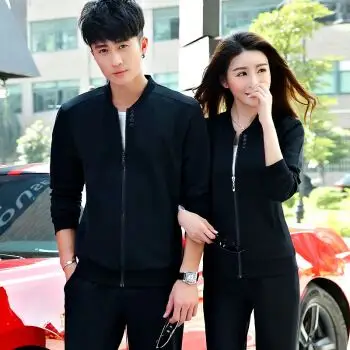 情侣运动服大码男士三件套长袖休闲运动装女 黑色 女-xxl【身高155