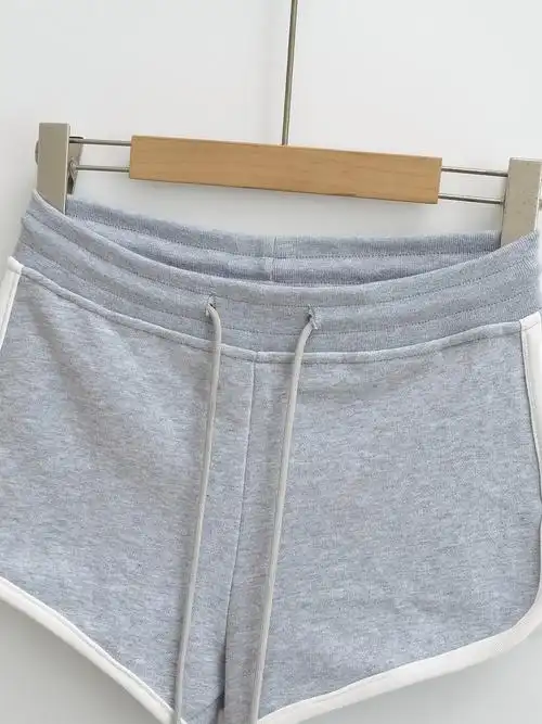 韩国 复古白边撞色休闲运动短裤女夏外穿抽绳松紧腰居家热裤 - 17网