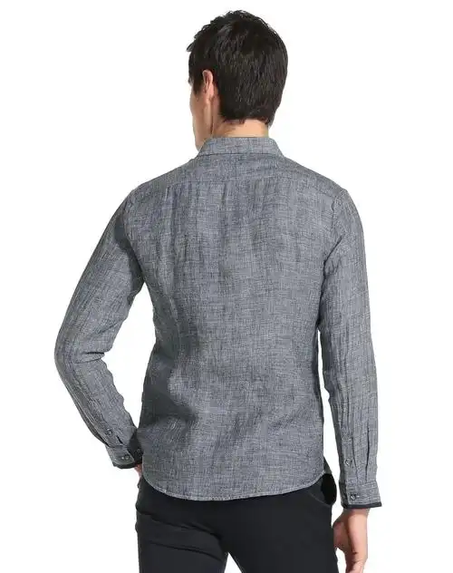 男灰色休闲亚麻衬衫