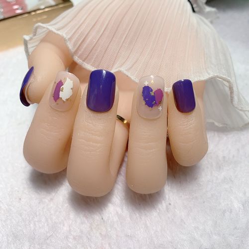 蓝紫色短款方甲软穿戴美甲片可反复使用美甲工具