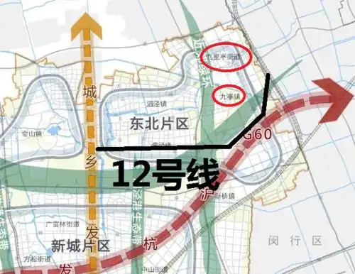 松江区大九亭地区(九亭镇 九里亭街道)的结构,上海地铁12号线的西延伸