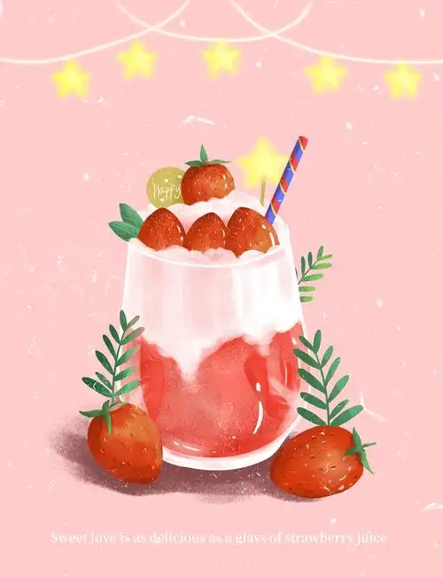 果汁插画 饮品海报 手绘草莓插画|插画|商业插画|一条画画的咸鱼_原创