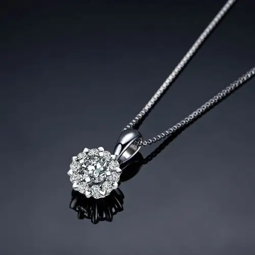 佐卡伊白18k金钻石吊坠女款群镶1克拉效果钻石项链正品触电