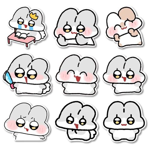 50张卡通可爱西八小兔表情包贴纸潮流韩系nobi兔子电脑贴画防水