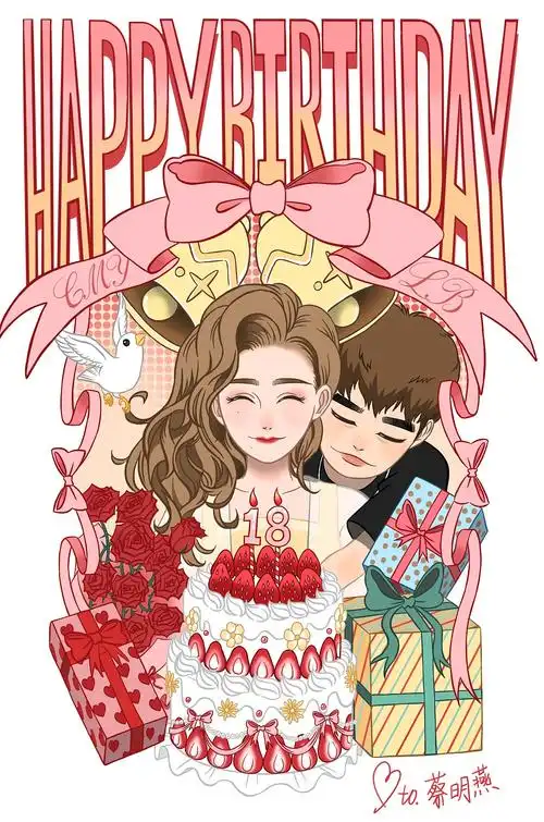 朋友生日画的生日贺图|插画|创作习作|小羊小虎 - 原创作品 - 站酷
