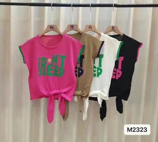 官图 韩版时尚字母撞色字母印花2024夏季新款下摆打结t恤短袖上衣