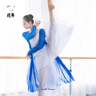 北舞古典舞练功服上衣女成人现代广场舞服装长款舞蹈服开衫网纱衣