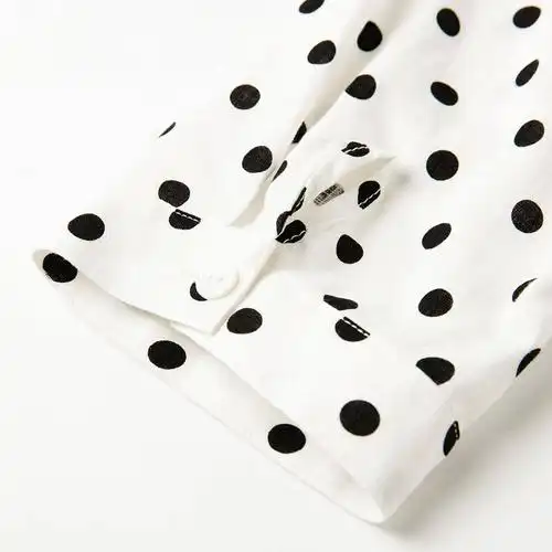 非鱼复古文艺波点白衬衫女宽松七分袖原创设计女装2016春装新款 白色