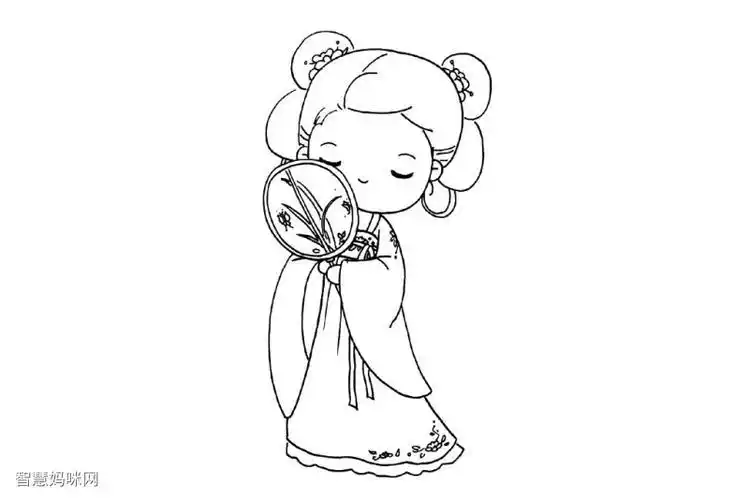 古代女孩扇子遮脸简笔画