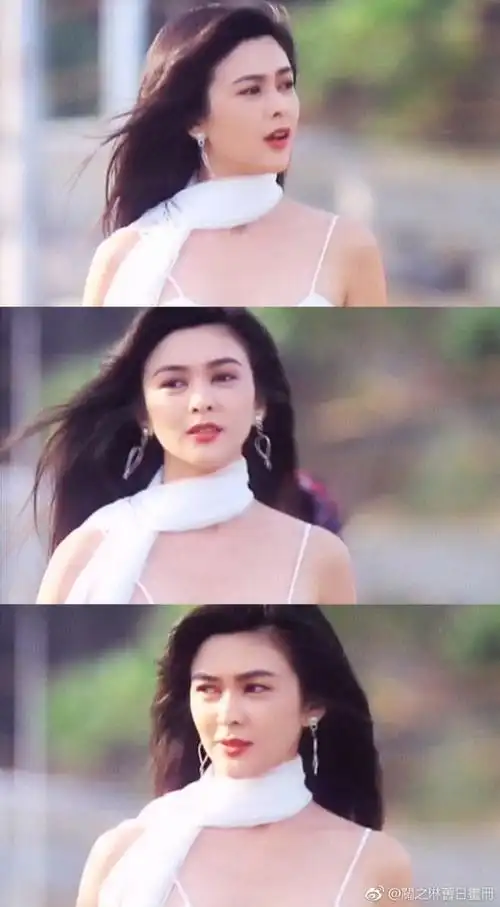 关之琳在夏日情人梦白色丝巾白色连衣裙出场