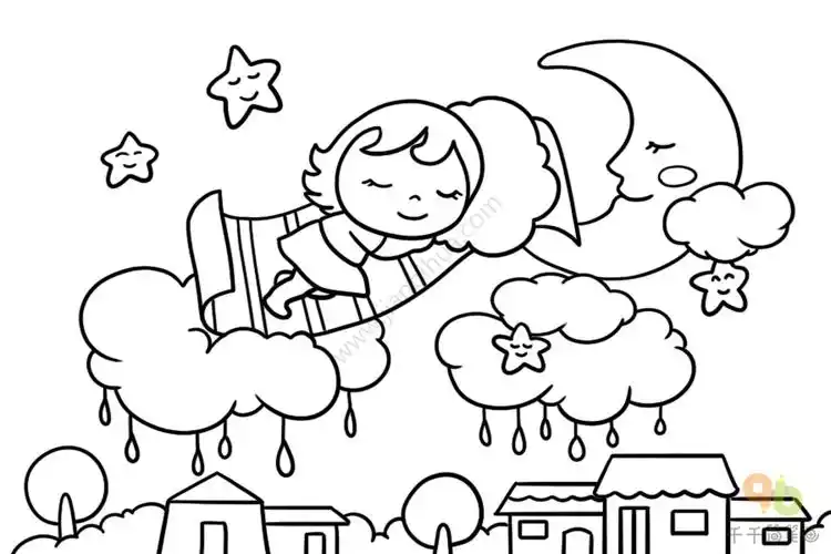 睡觉的小女孩简笔画甜甜的梦