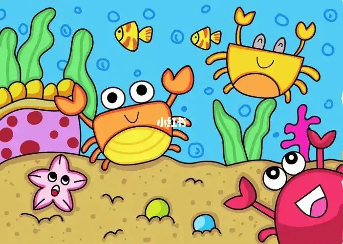 马克笔简笔画96小螃蟹主题画