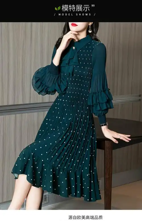 舒珂朵(shukeduo)轻奢品牌女装波点雪纺裙女2021新款春夏衬衫领荷叶边