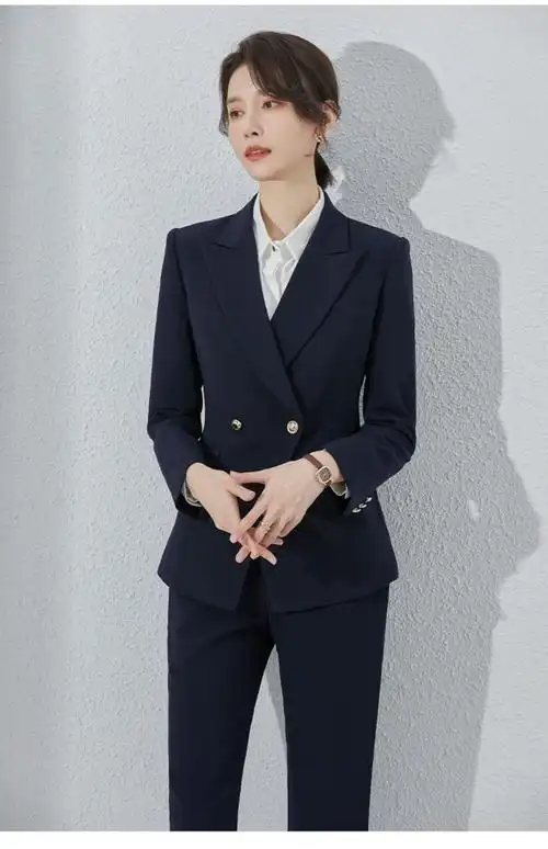 诗璐雅高端职业西装套装女春韩版干练教师面试正装置业顾问工作服黑色