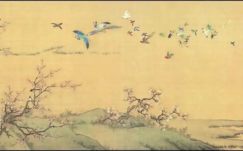 百鸟朝凤花鸟山水绢本长卷宋代佚名知画识音百鸟歌音乐版
