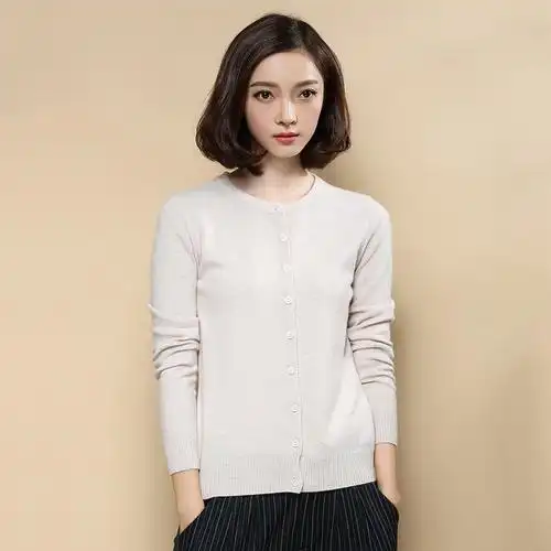 秋冬新款羊绒开衫女短款圆领针织开衫显瘦修身毛衣韩版外套