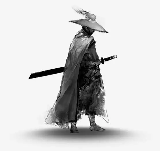 国风水墨武侠烟斗侠客黑白透明矢量素材
