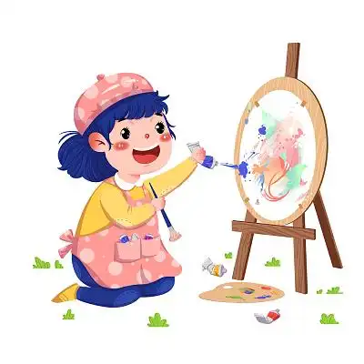 画画的小女孩画画的小女孩卡通png素材开学季元素