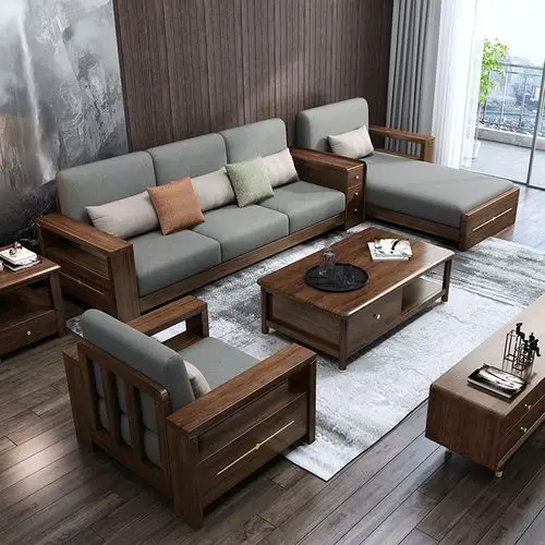 沙发胡桃木实木组合现代新中式家具客厅轻奢木质实木沙发