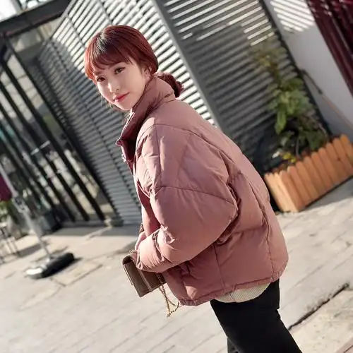 zz名品羽绒服女短款2017冬装新款韩版保暖豆沙色小个子面包服外套