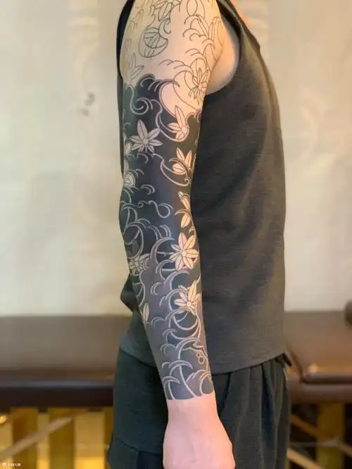 浪花花臂_纹身图案手稿图片_丁丁的纹身作品集