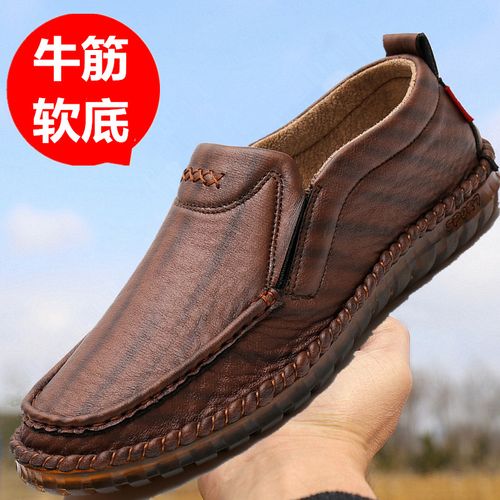 老北京布鞋男单鞋牛筋底中年男鞋子软底仿皮鞋秋季透气爸爸休闲鞋
