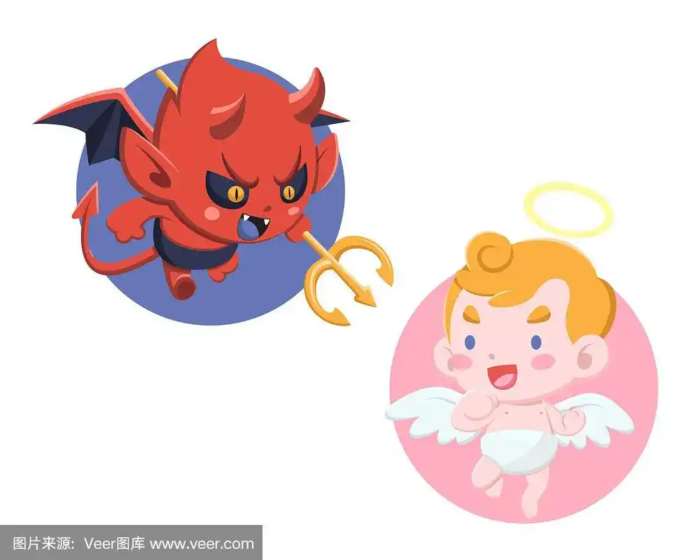 可爱的卡通风格的小魔鬼和天使