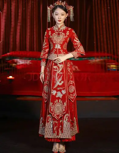 秀禾服2020新款新娘结婚中式出阁敬酒礼服龙凤褂婚纱冬季凤冠霞帔 连