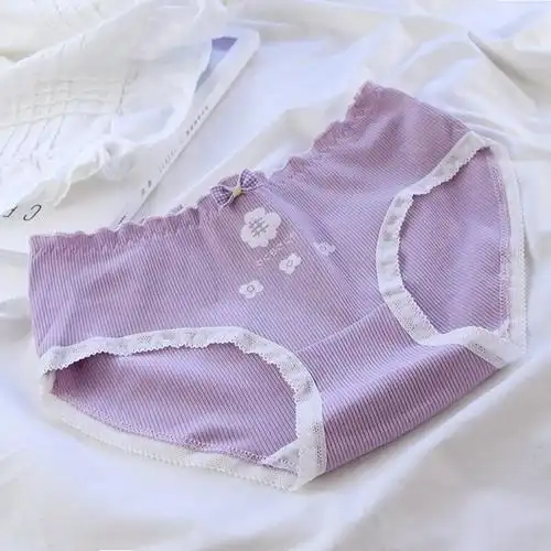 舒适棉14三角莫代尔16女童内裤头中大童12中小学生11岁 紫色小兔子5条