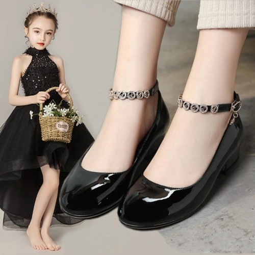 黑色小皮鞋女童公主鞋软底儿童高跟鞋学生集体演出鞋中大童校园鞋