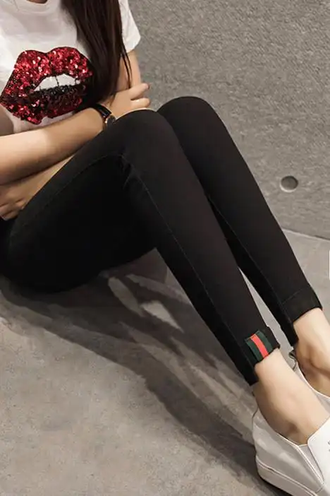 2018春季弹力黑色高腰打底裤女裤子外穿紧身裤显瘦九分裤学生百搭铅笔