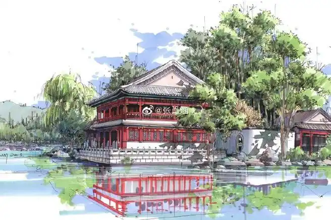 今日课稿·古典园林景观手绘91"此园只应天上有 人间难有几回闻"