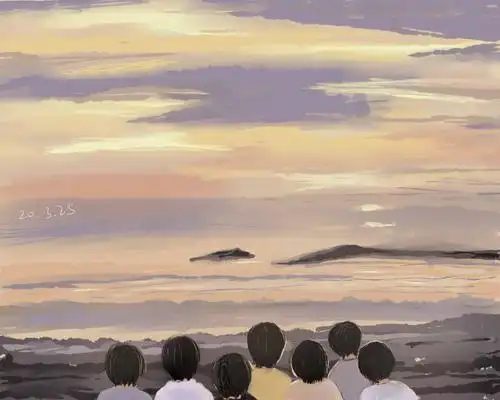 一起看海边日出鸭~ 七只一直走下去! (这个背景颜色使我痛苦,难画)