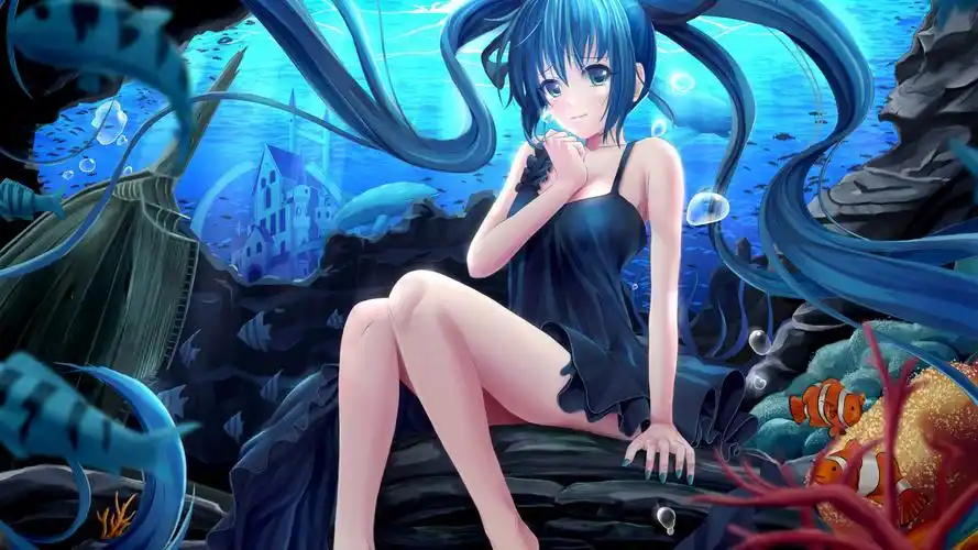 女孩,初音未来,海底世界,泪水,美少女,动漫图片壁纸