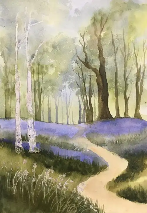 水彩风景画1恬静的小树林