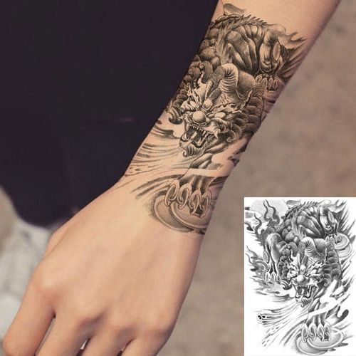 纹身贴男半臂麒麟貔貅穷奇纹身贴防水男花臂半臂手臂仿真刺青贴纸买三