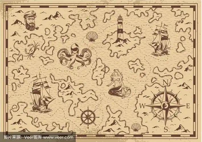 复古单色老海盗藏宝图