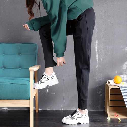 运动裤女加绒秋冬季2019新款韩版休闲裤子宽松束脚显瘦加厚萝卜裤