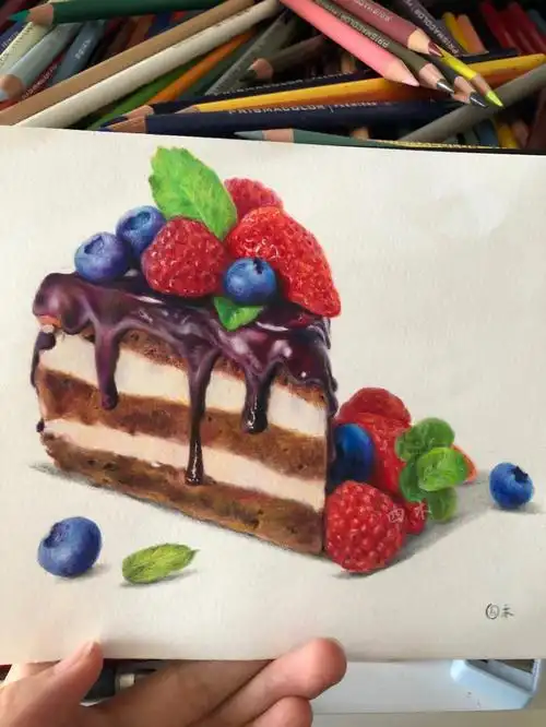 画了张彩铅蛋糕步骤图后翻